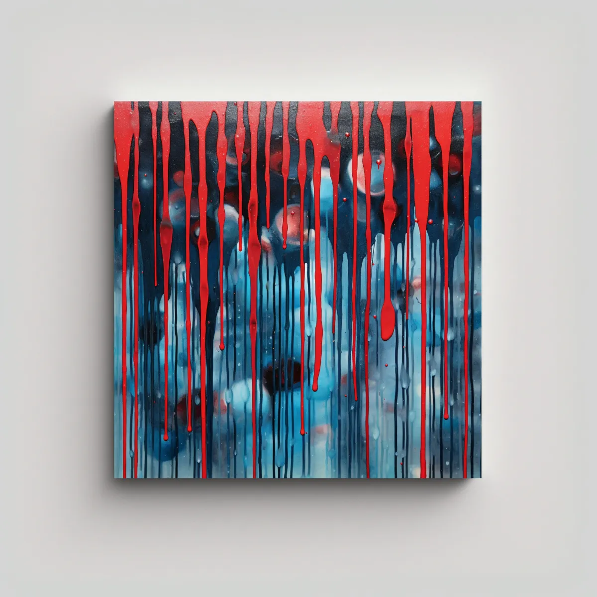 GENERICO - Cuadro Abstracto Con Figuras Azules Y Gotas Rojas 70x70 Cm