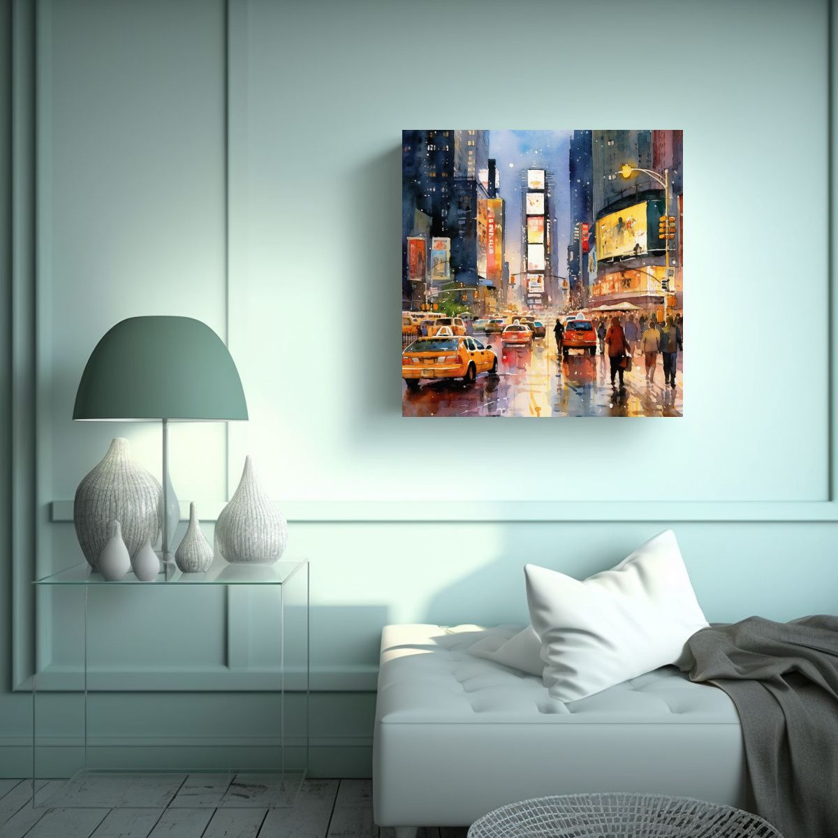 GENERICO - Cuadro Acuarela De Times Square Nueva York Para 80x80 Cm