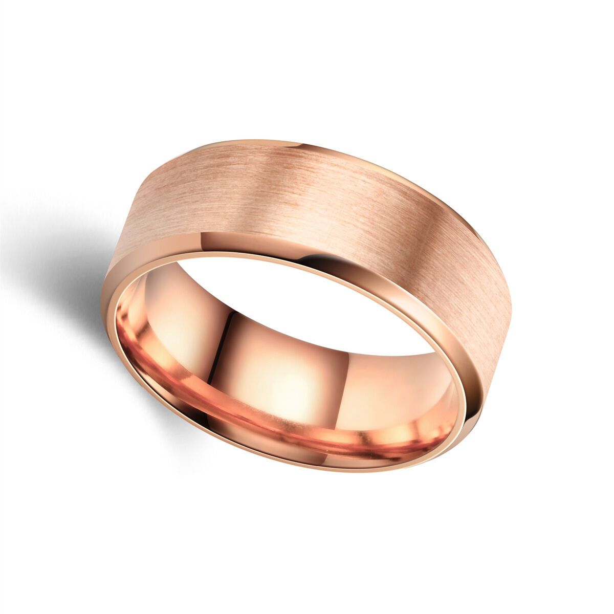 ZG JOYAS - Anillo Titanio 8mm Hombre Mujer Moda Oro Rosa
