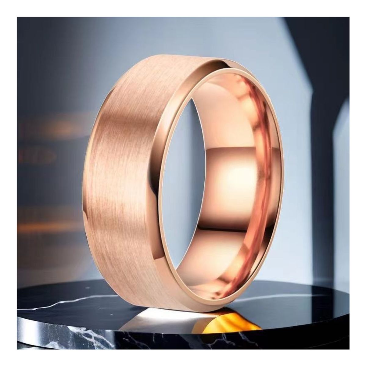 ZG JOYAS - Anillo Titanio 8mm Hombre Mujer Moda Oro Rosa