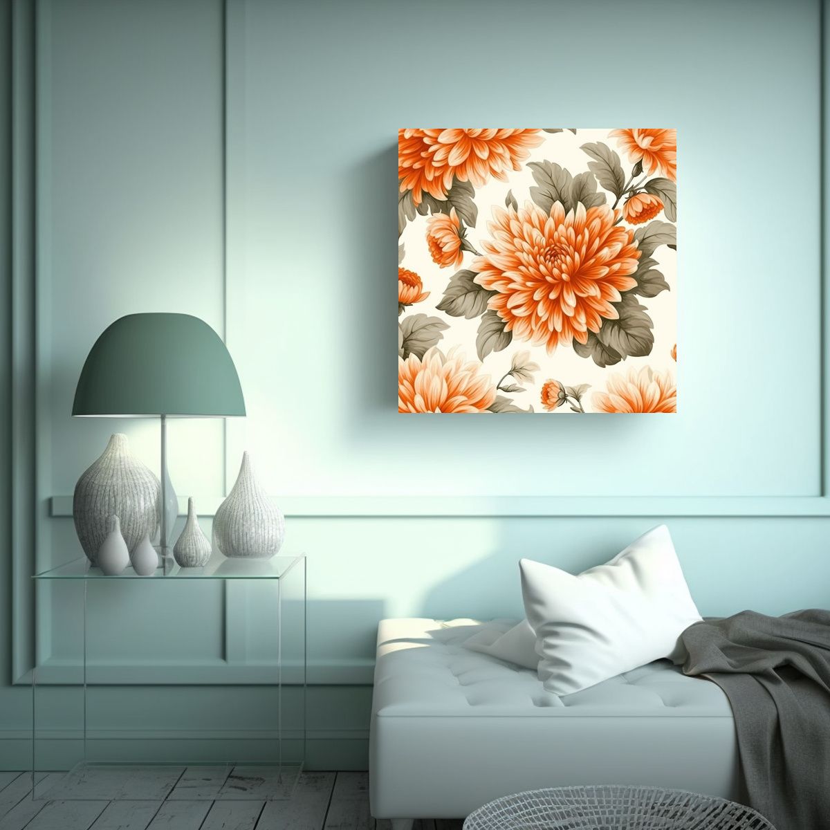 GENERICO - Crisantemos Anaranjados En Arte De Pared De 80x80 Cm