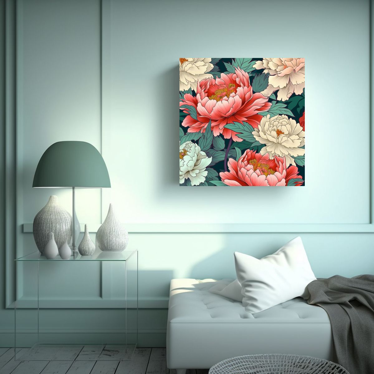 GENERICO - Patrón De Peonía Kimono Estilo Moderno Arte 90x90 Cm