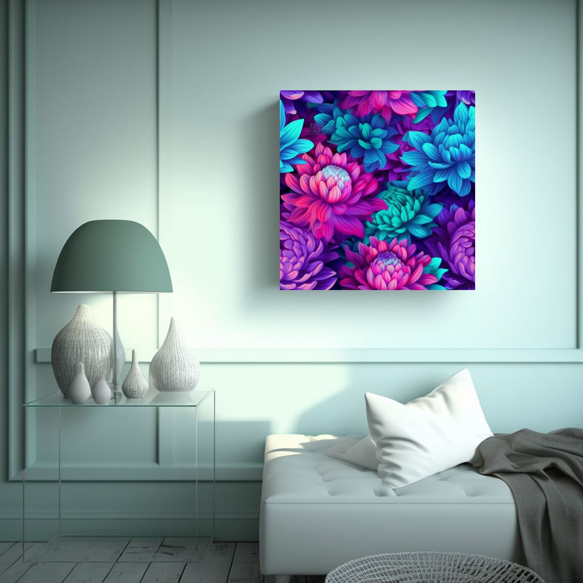 GENERICO - Composición De Dahlia Pinnata En Lienzo - Regalo 70x70 Cm
