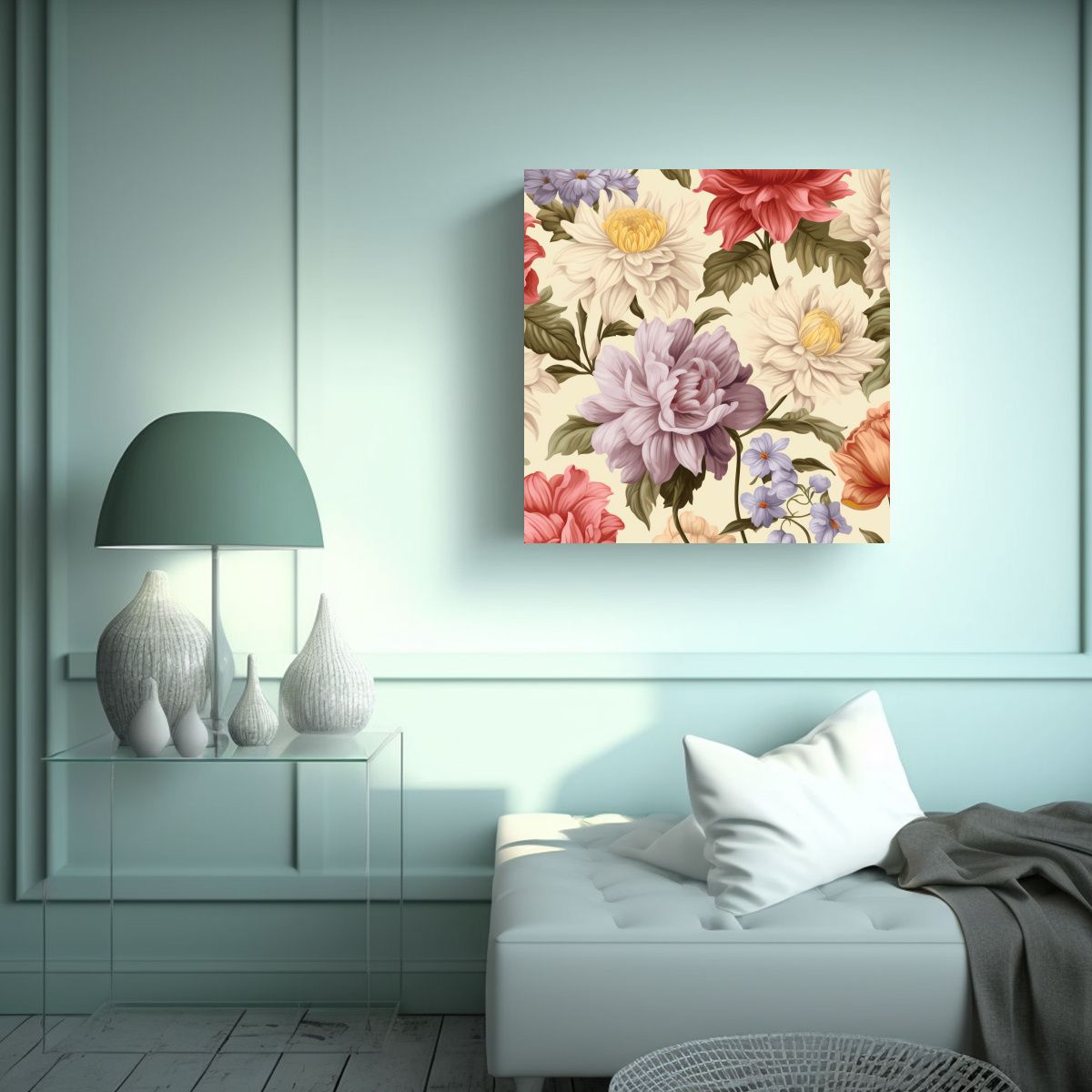 GENERICO - Arte Vintage Para Baño Patrones De Flores Retro 80x80 Cm