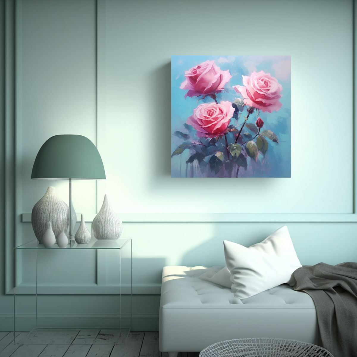 GENERICO - Cuadro Rosa En Movimiento Estilo Dre En Fondo 90x90 Cm