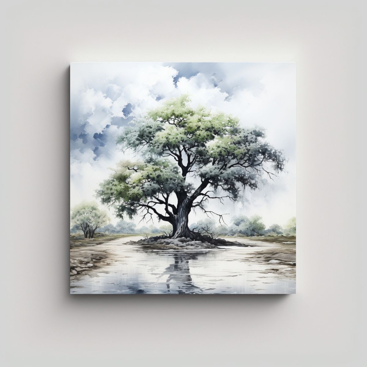 GENERICO - Lienzo De Tela Con árbol De Acacia Blanco Y 80x80 Cm