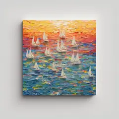 GENERICO - Pintura Decorativa Cuadro Marino Con Veleros 80x80 Cm