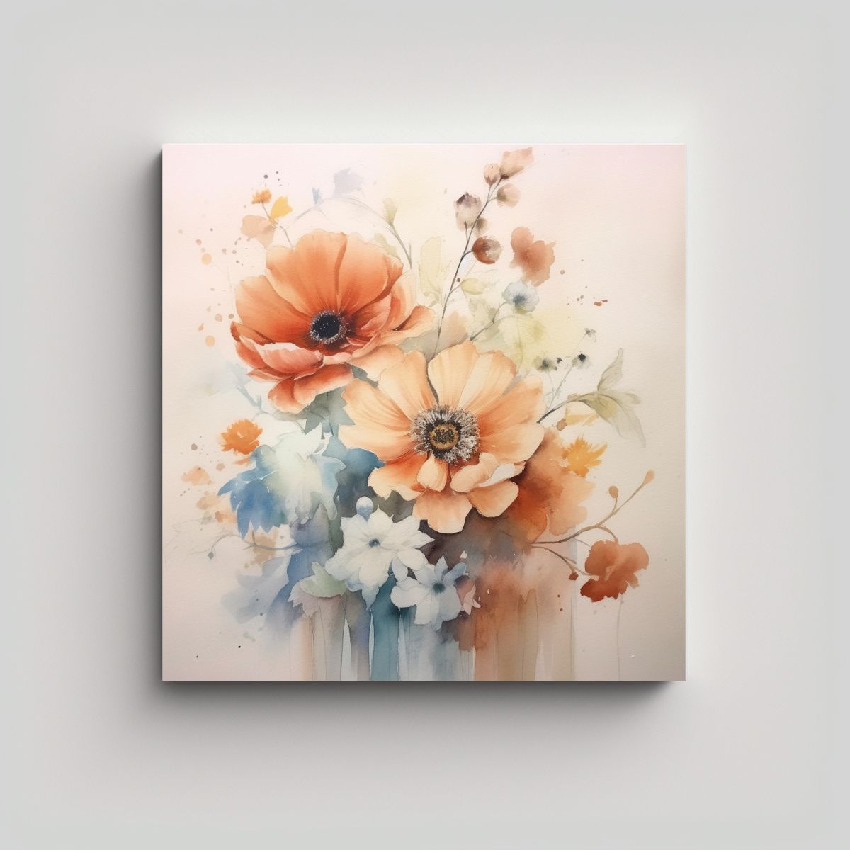 GENERICO - Cuadro Único De Flores En Acuarela Suave Sin 90x90 Cm