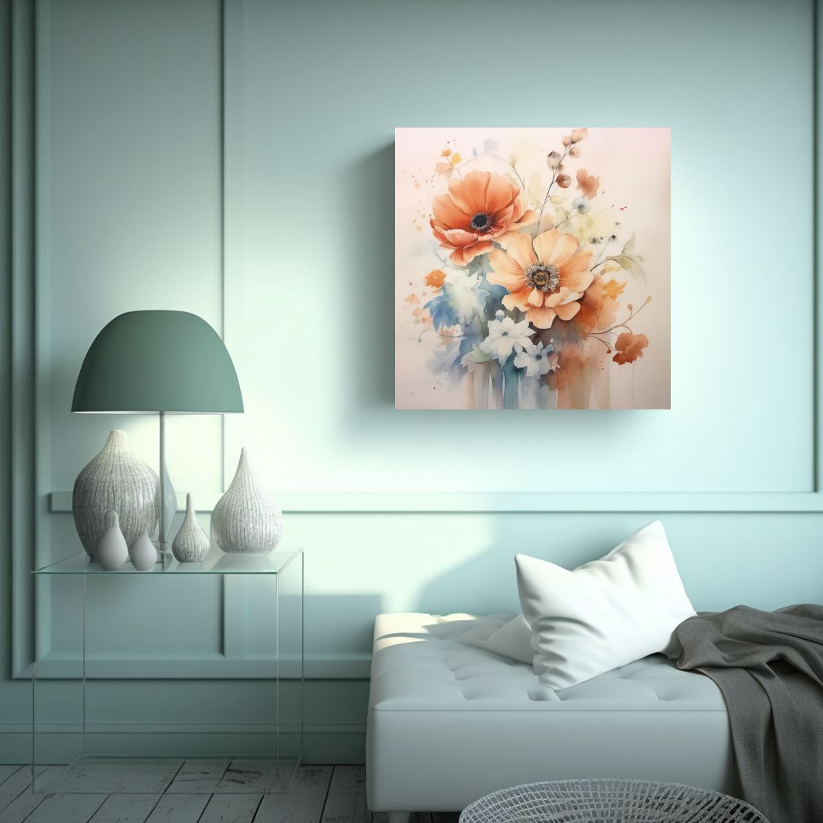 GENERICO - Cuadro Único De Flores En Acuarela Suave Sin 90x90 Cm