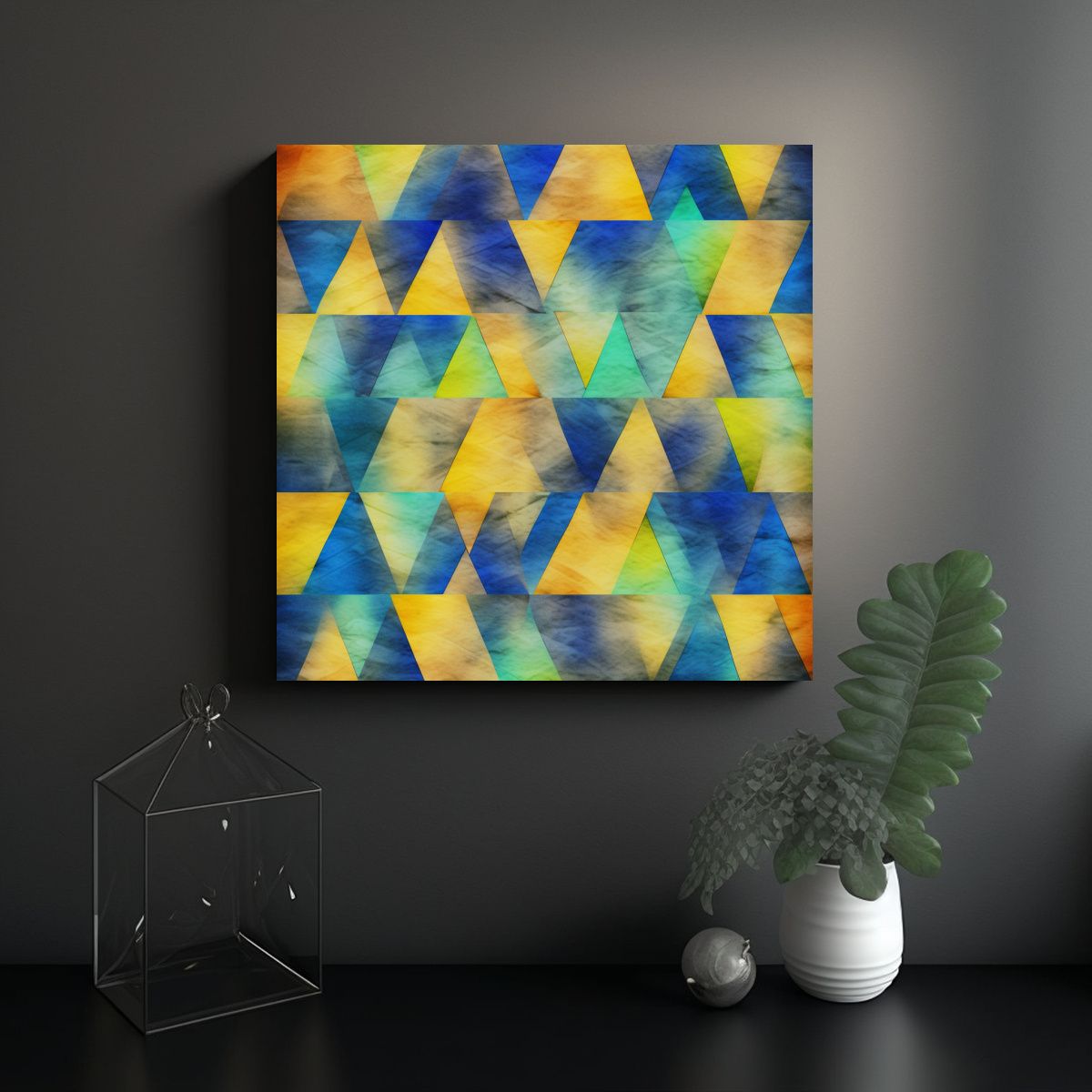 GENERICO - Cuadro Decorativo Con Triángulos En Lienzo De 70x70 Cm