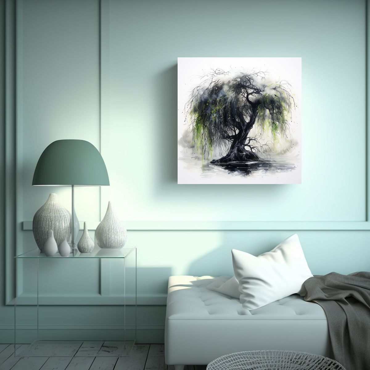GENERICO - Cuadro Acuarela Exclusivo Willow Tree Colores 70x70 Cm