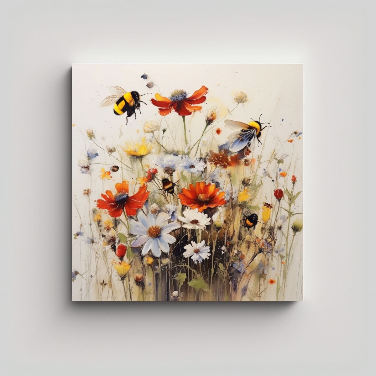 GENERICO - Cuadro Decorativo Flores Salvajes Abeja Y 70x70 Cm