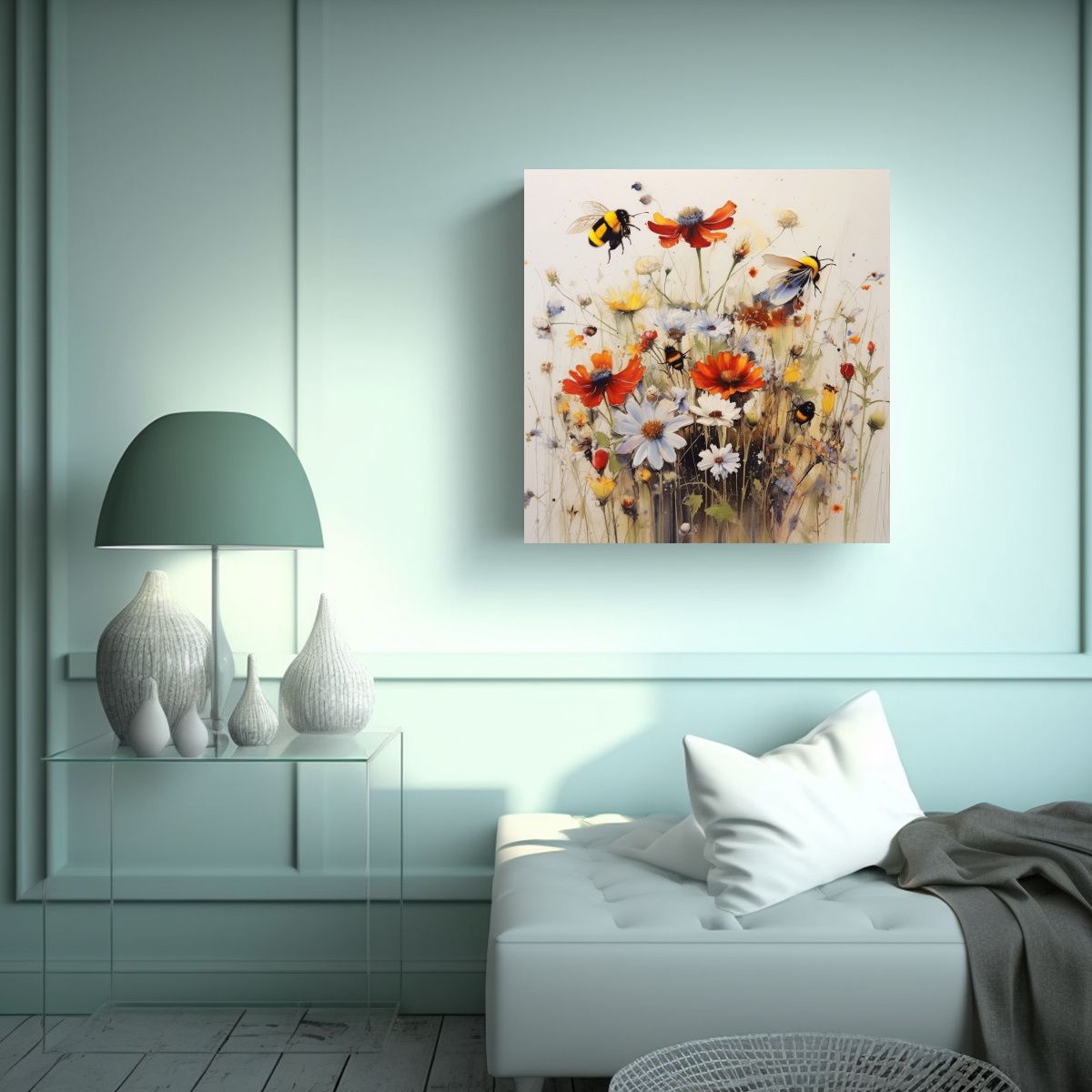 GENERICO - Cuadro Decorativo Flores Salvajes Abeja Y 70x70 Cm