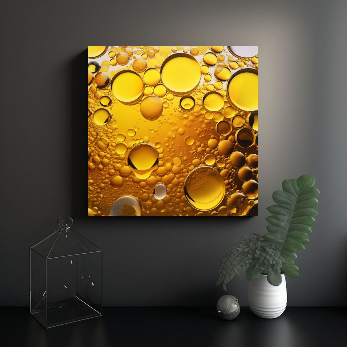 GENERICO - Cuadro De Burbujas Amarillas Estilo Prepintura 80x80 Cm