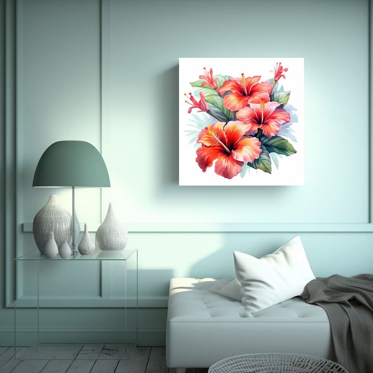 GENERICO - Arte Nikolin Tropical Agua Flores Realistas 70x70 Cm