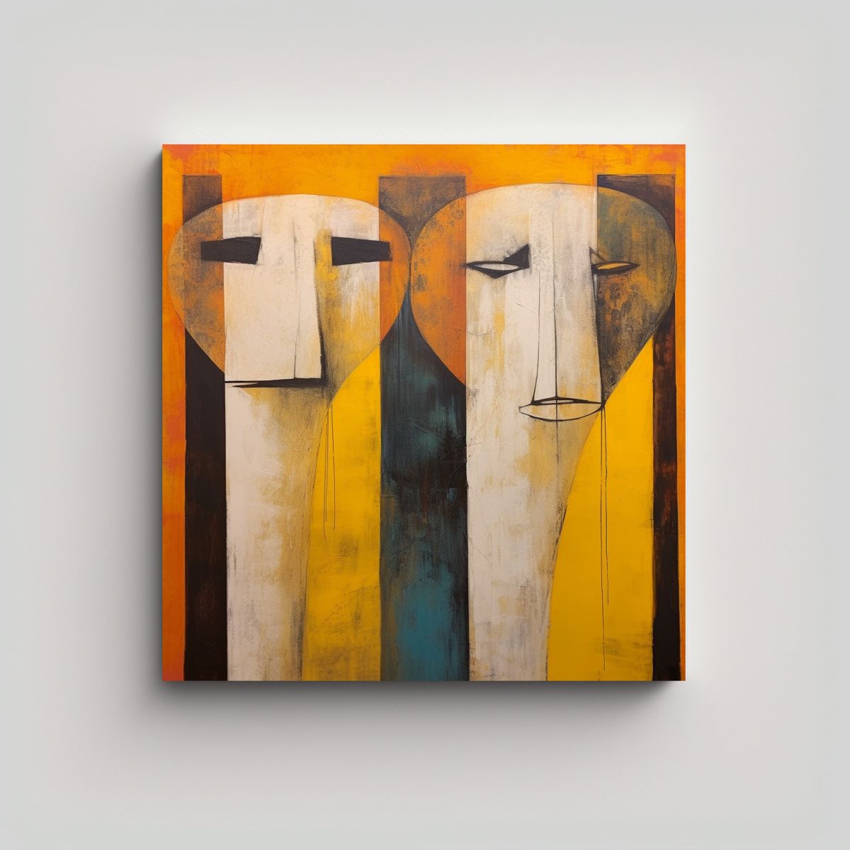 GENERICO - Cuadro Abstracto De Leones Y Tigres En Estilo 70x70 Cm.