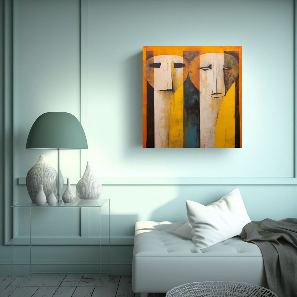 GENERICO - Cuadro Abstracto De Leones Y Tigres En Estilo 70x70 Cm.