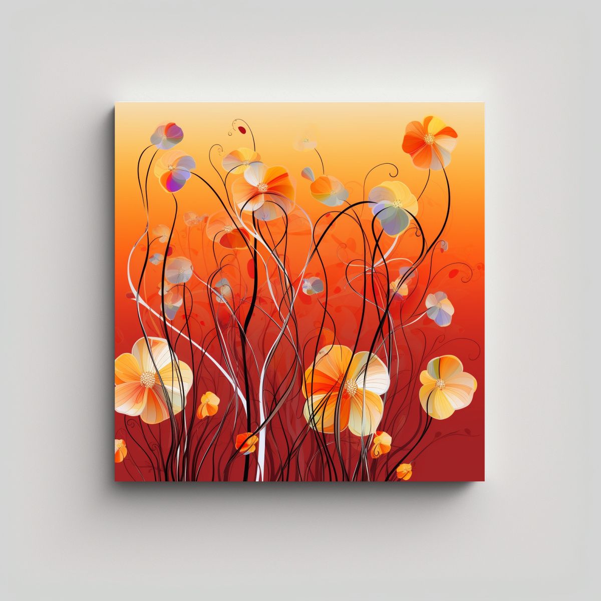 GENERICO - Arte Abstracto Flores Lineales En Bastidor 90x90 Cm