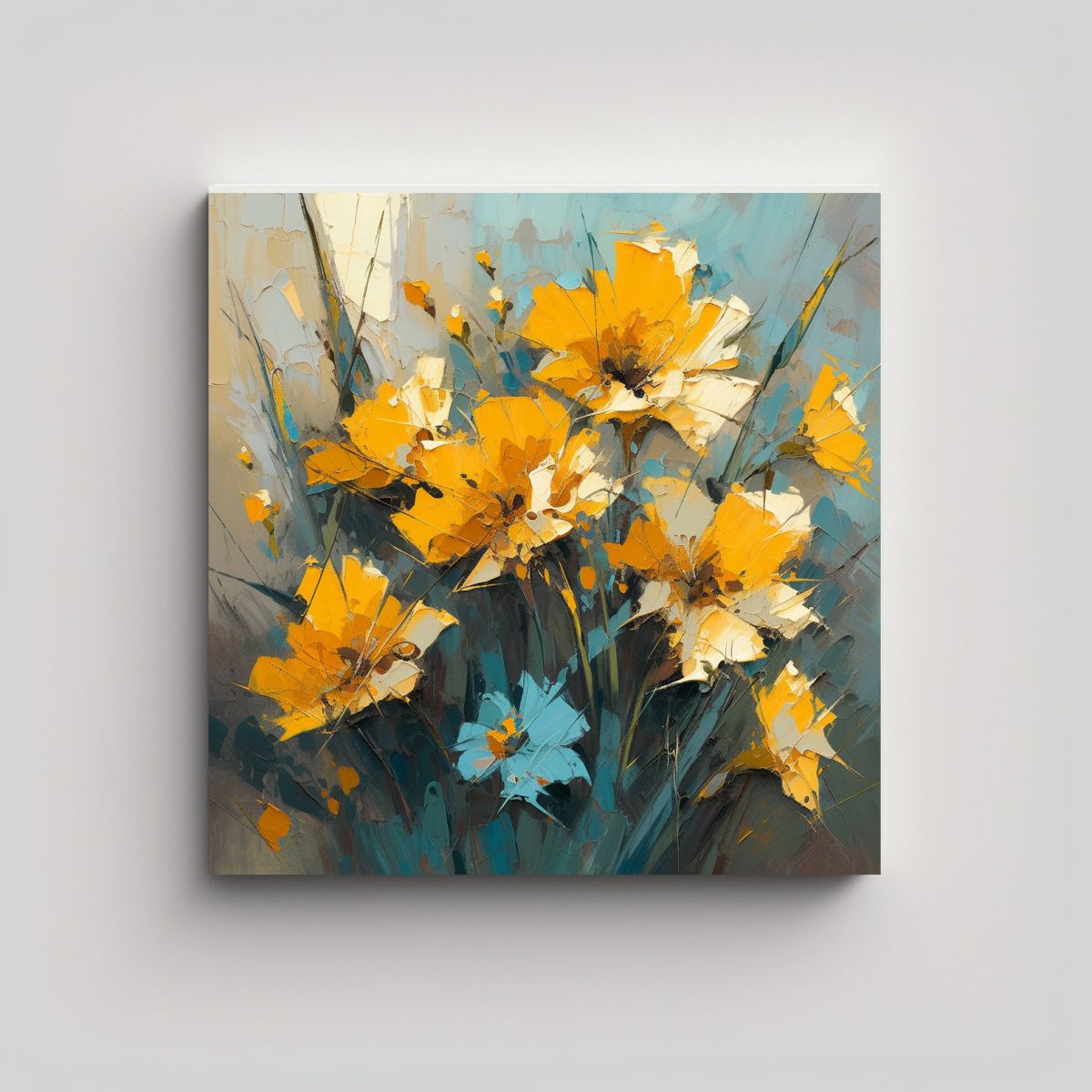 GENERICO - Cuadro De Flores Amarillas Y Turquesas Para 70x70 Cm