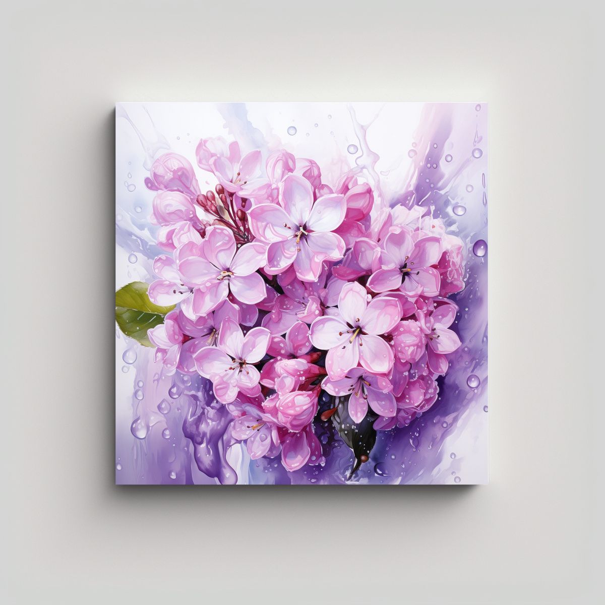 GENERICO - Pintura Abstracta Temática De Flores Lilas 70x70 Cm.
