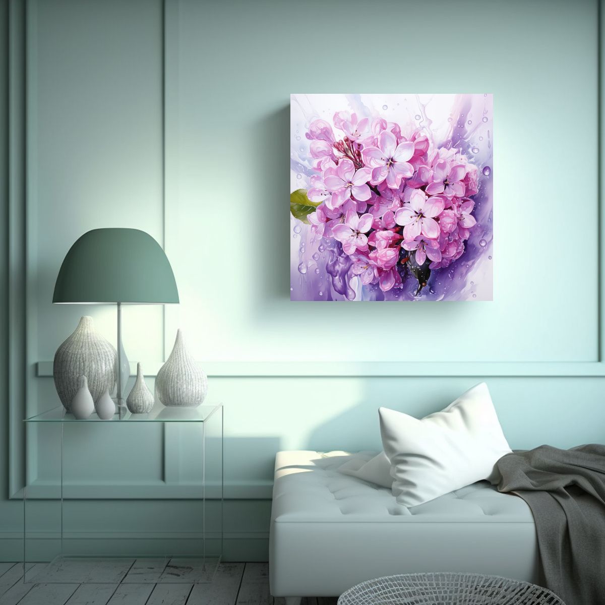 GENERICO - Pintura Abstracta Temática De Flores Lilas 70x70 Cm.