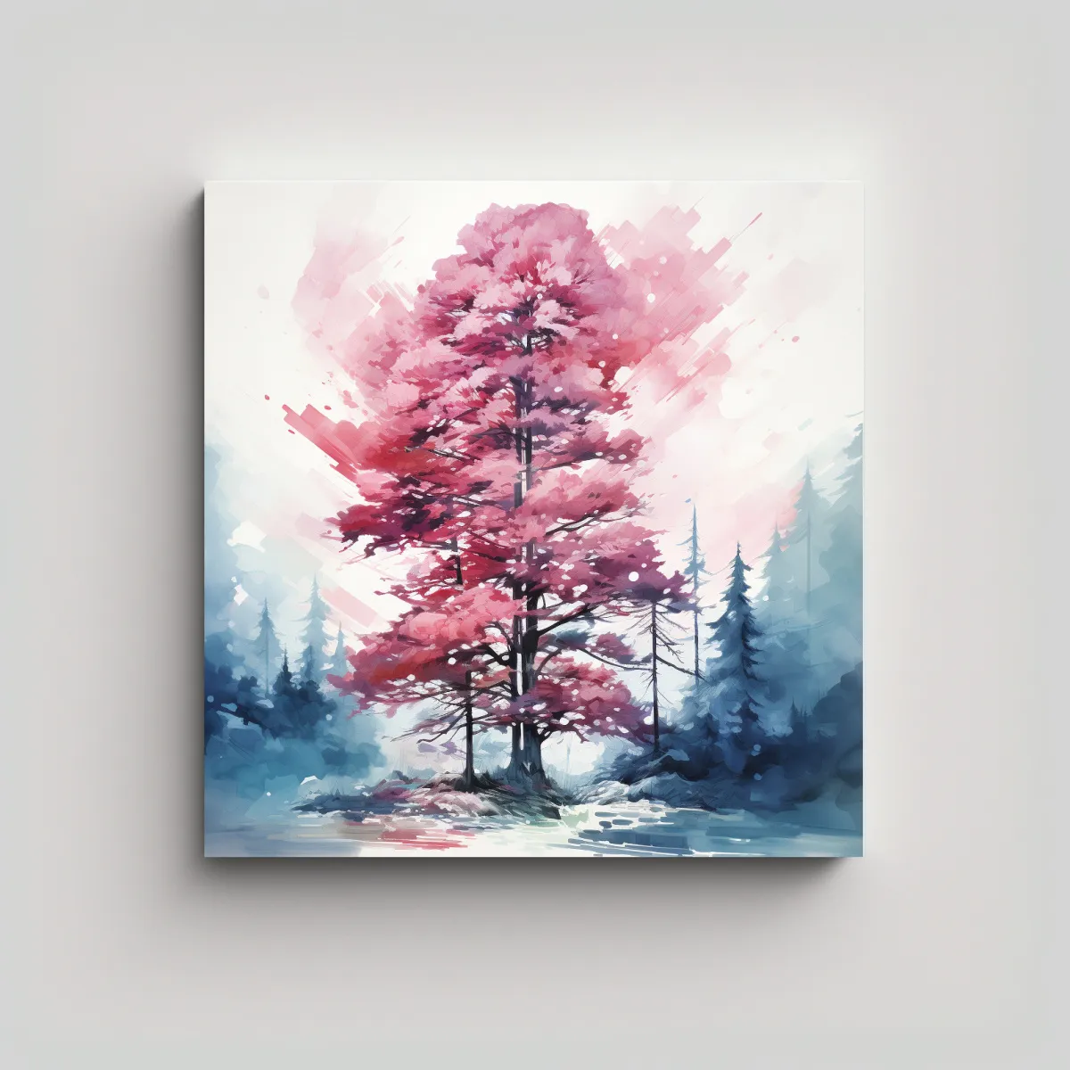 GENERICO - Cuadro Abstracto Inspirador De Un Árbol Rojo Y 70x70 Cm