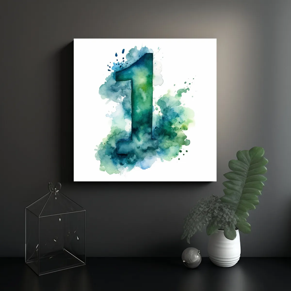GENERICO - Acuarela Azul Y Verde Del Número 1 Arte Fino 80x80 Cm