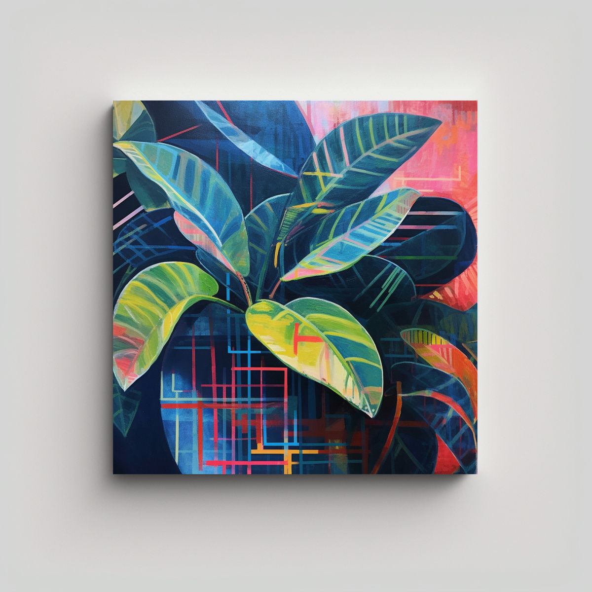 GENERICO - Pintura Abstracta De Planta De Interior En Tonos 70x70 Cm