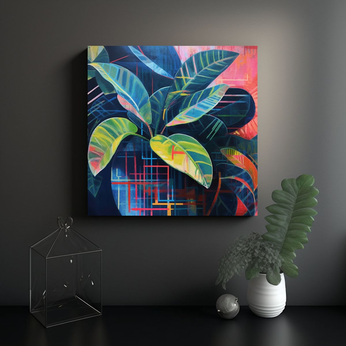 GENERICO - Pintura Abstracta De Planta De Interior En Tonos 70x70 Cm