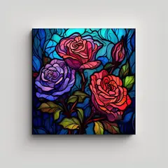 GENERICO - Roses De Vitral En Estilo Digital Canva De Arte 80x80 Cm