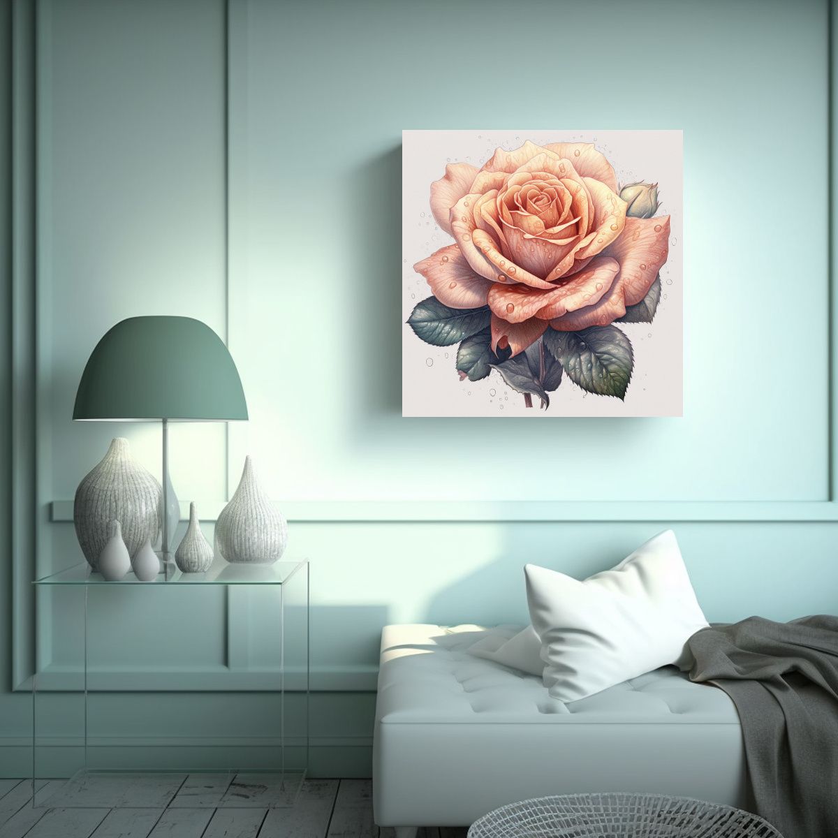 GENERICO - Ilustración Detallada De Rosa En Lienzo 70x70 Cm