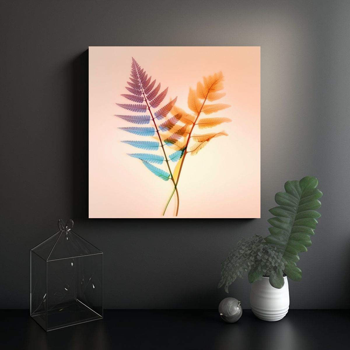 GENERICO - Pinturas Decorativas De Helechos Reales En Fondo 70x70 Cm.