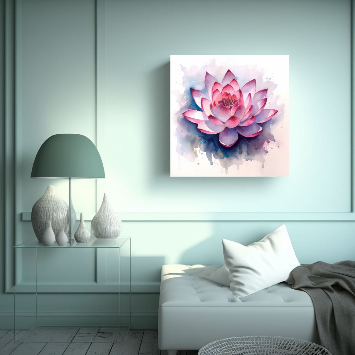 GENERICO - Cuadro Decorativo Conceptual De Loto En Acuarela 70x70 Cm