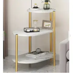 GENERICO - Mesa Centro Auxiliar Decorativa Lateral Color Blanco y Dorado
