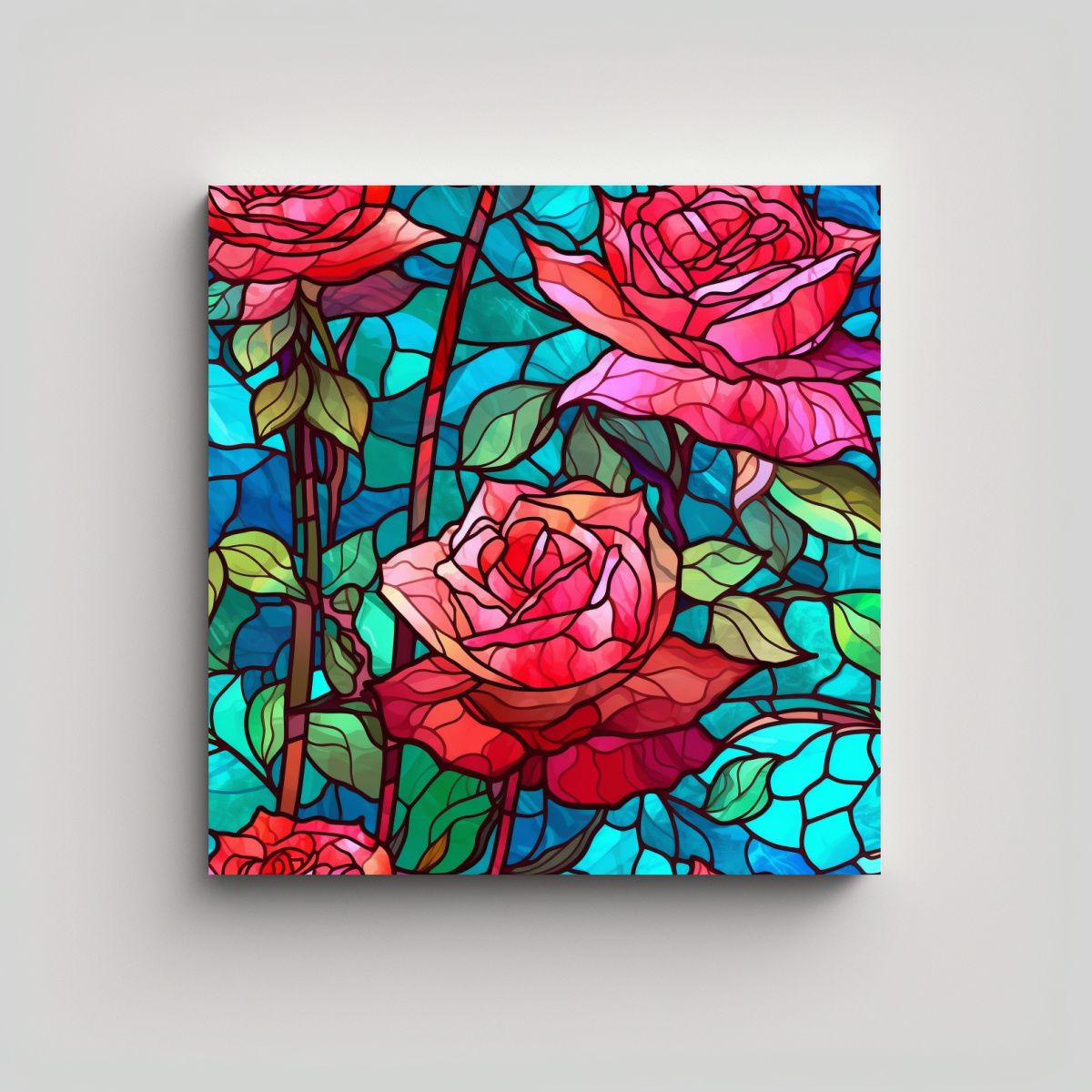 GENERICO - Fotografía De Rosas En Vidriera Roja Textura De 90x90 Cm