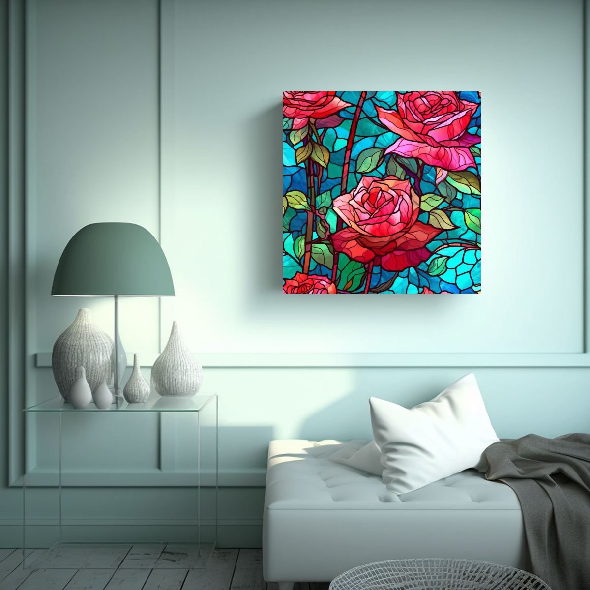 GENERICO - Fotografía De Rosas En Vidriera Roja Textura De 90x90 Cm