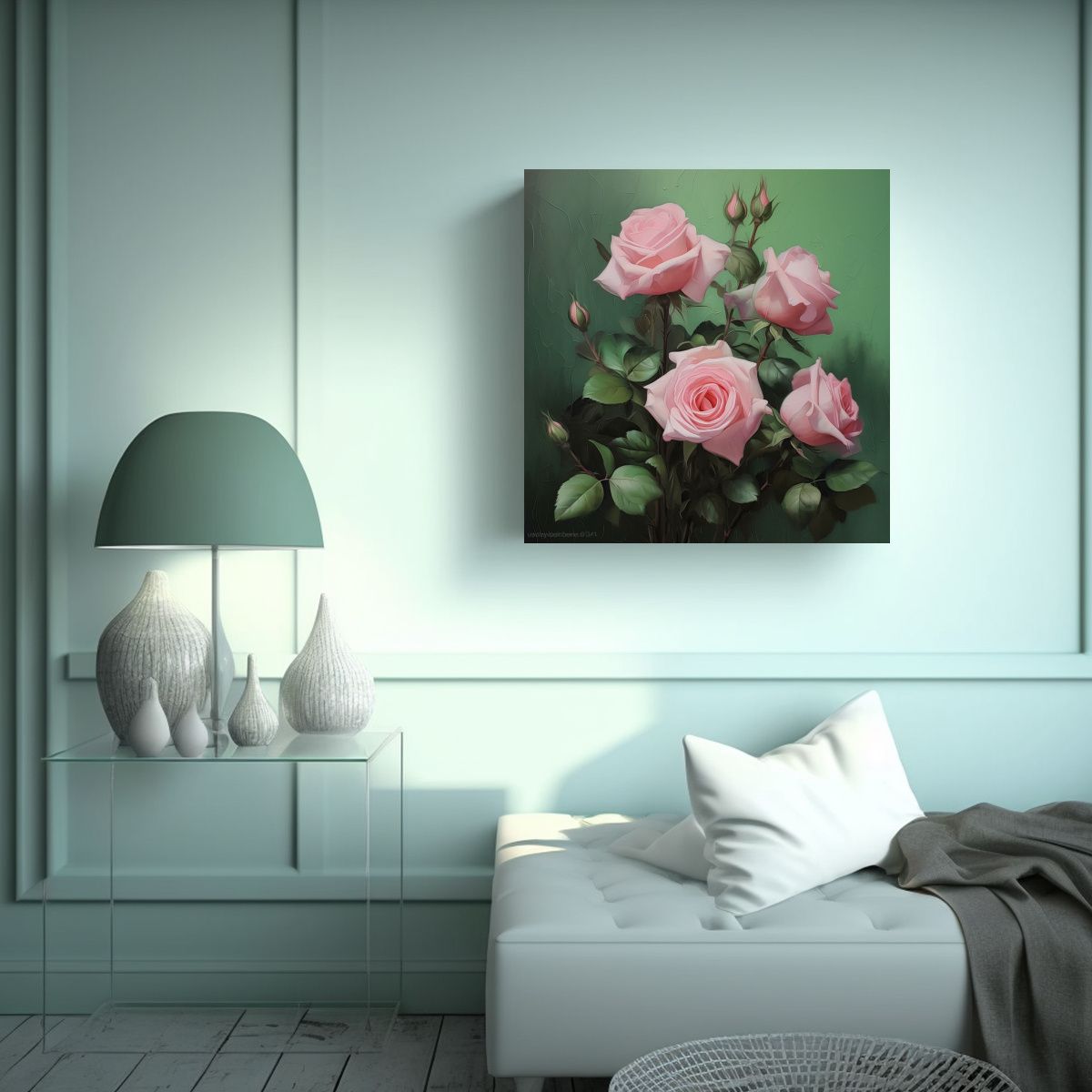 GENERICO - Cuadro Decorativo De Rosas Rosadas Intenso 90x90 Cm