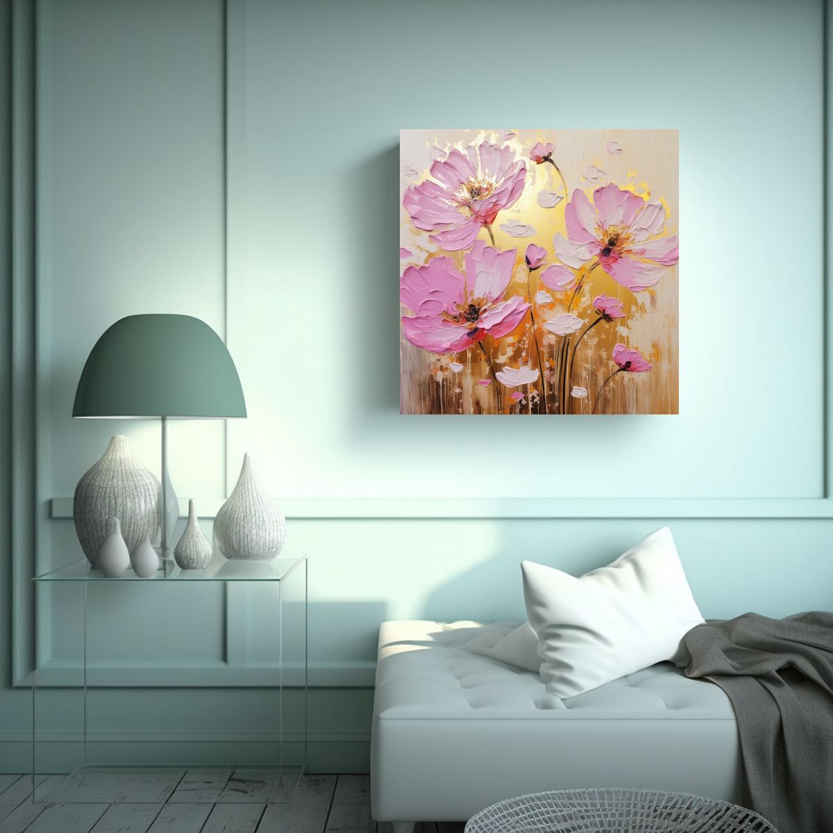 GENERICO - Cuadro De Decoración Colorido Con Flores En 90x90 Cm.