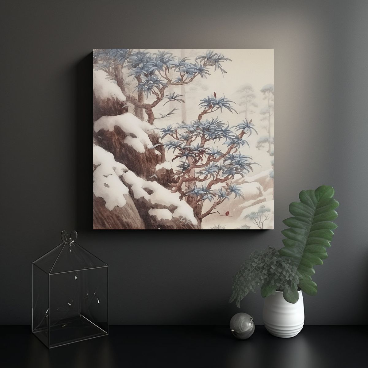 GENERICO - Cuadro Minimalista De Caballero En La Nieve Y 80x80 Cm.