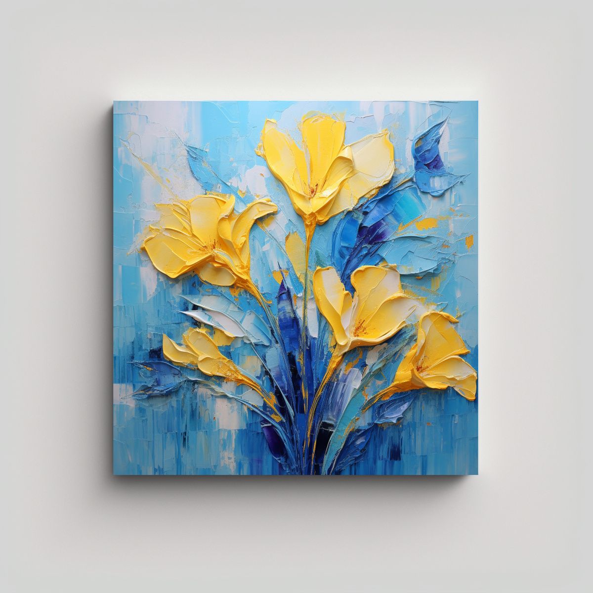 GENERICO - Cuadro De Flores Amarillas Y Azules Para 80x80 Cm