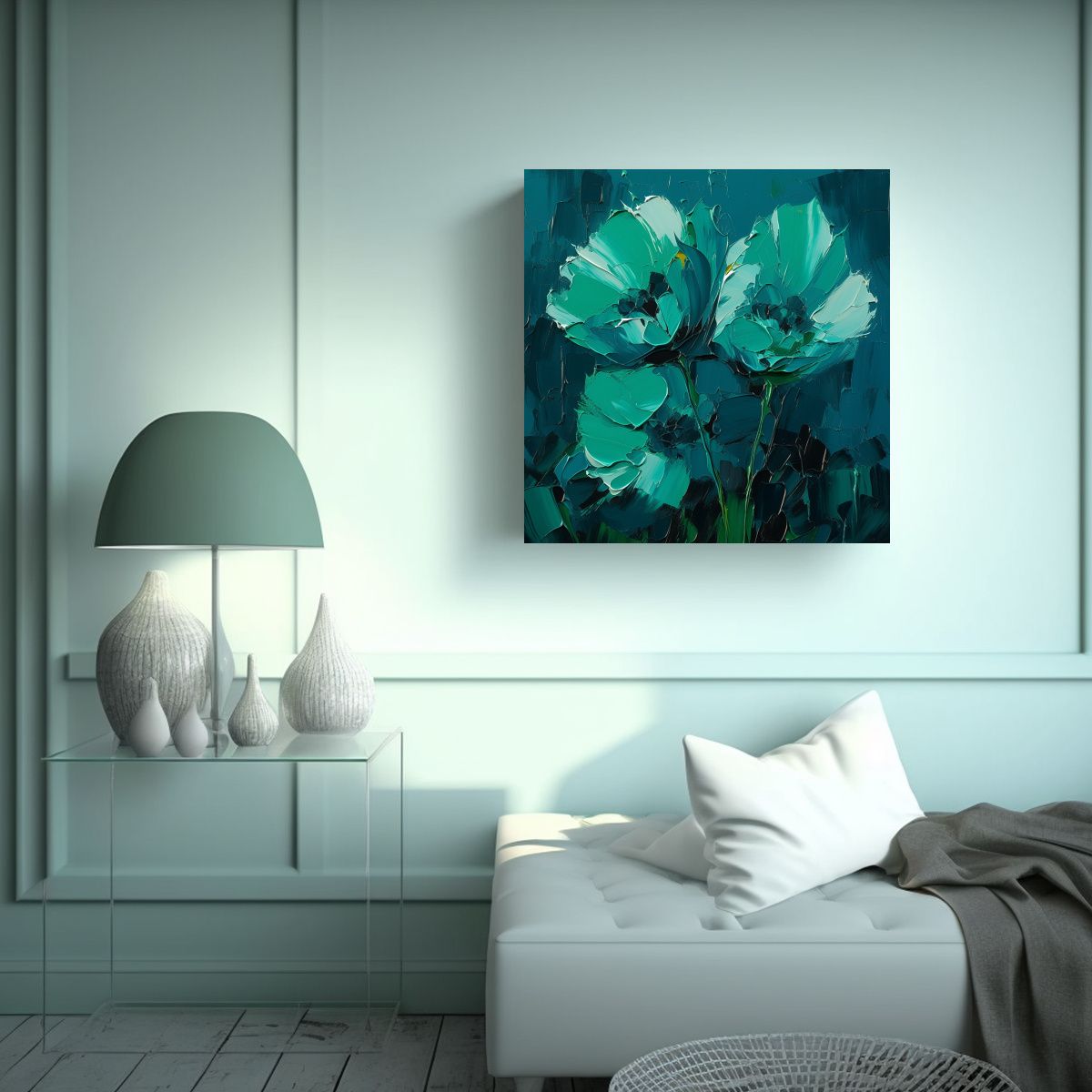 GENERICO - Pintura Composición Baño Verde Y Turquesa En 80x80 Cm
