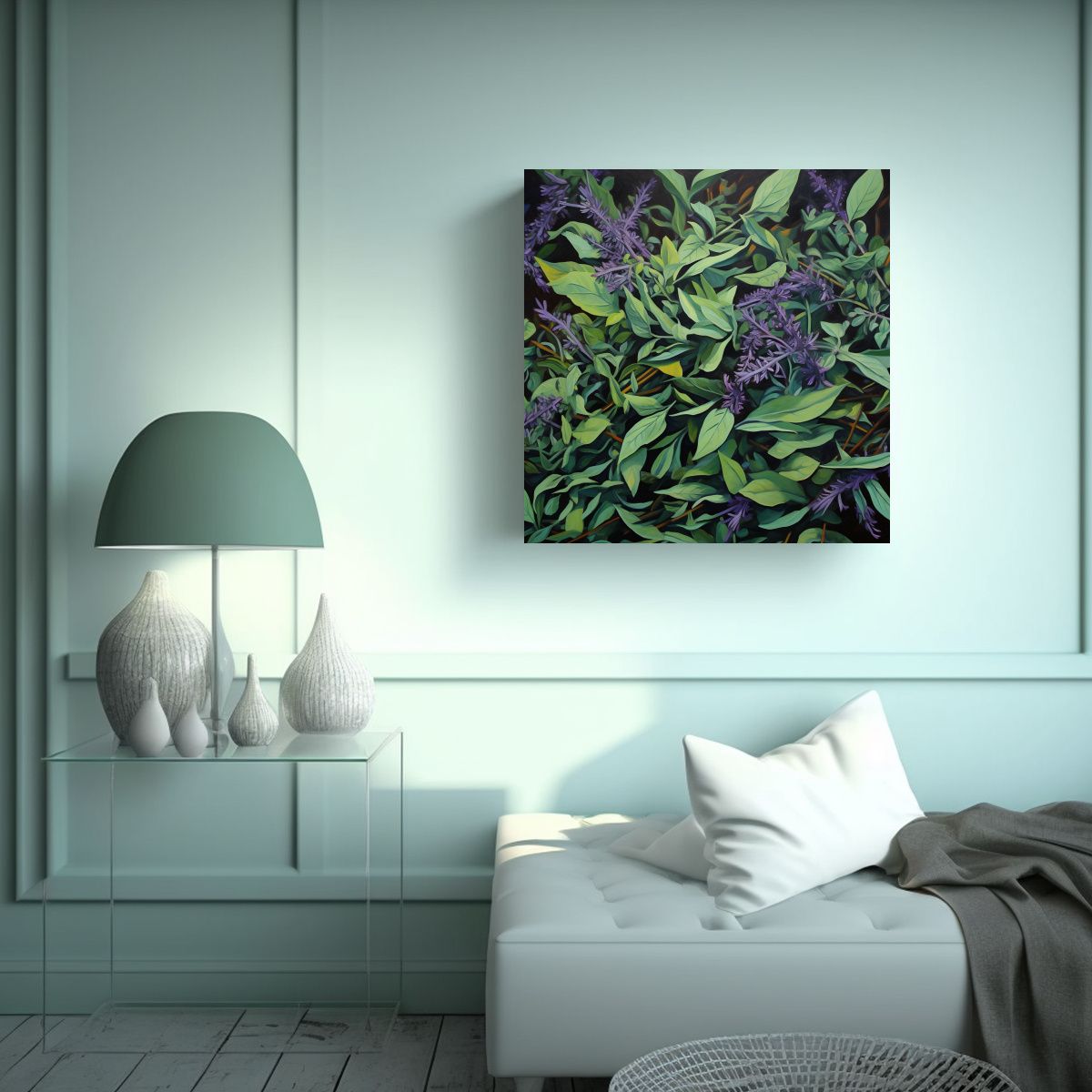 GENERICO - Cuadro Moderno Abstracto De Hierbas De Salvia 80x80 Cm