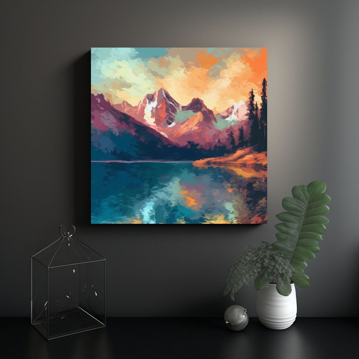 GENERICO - Pintura De Montañas Rocosas Con Lago Azul 90x90 Cm