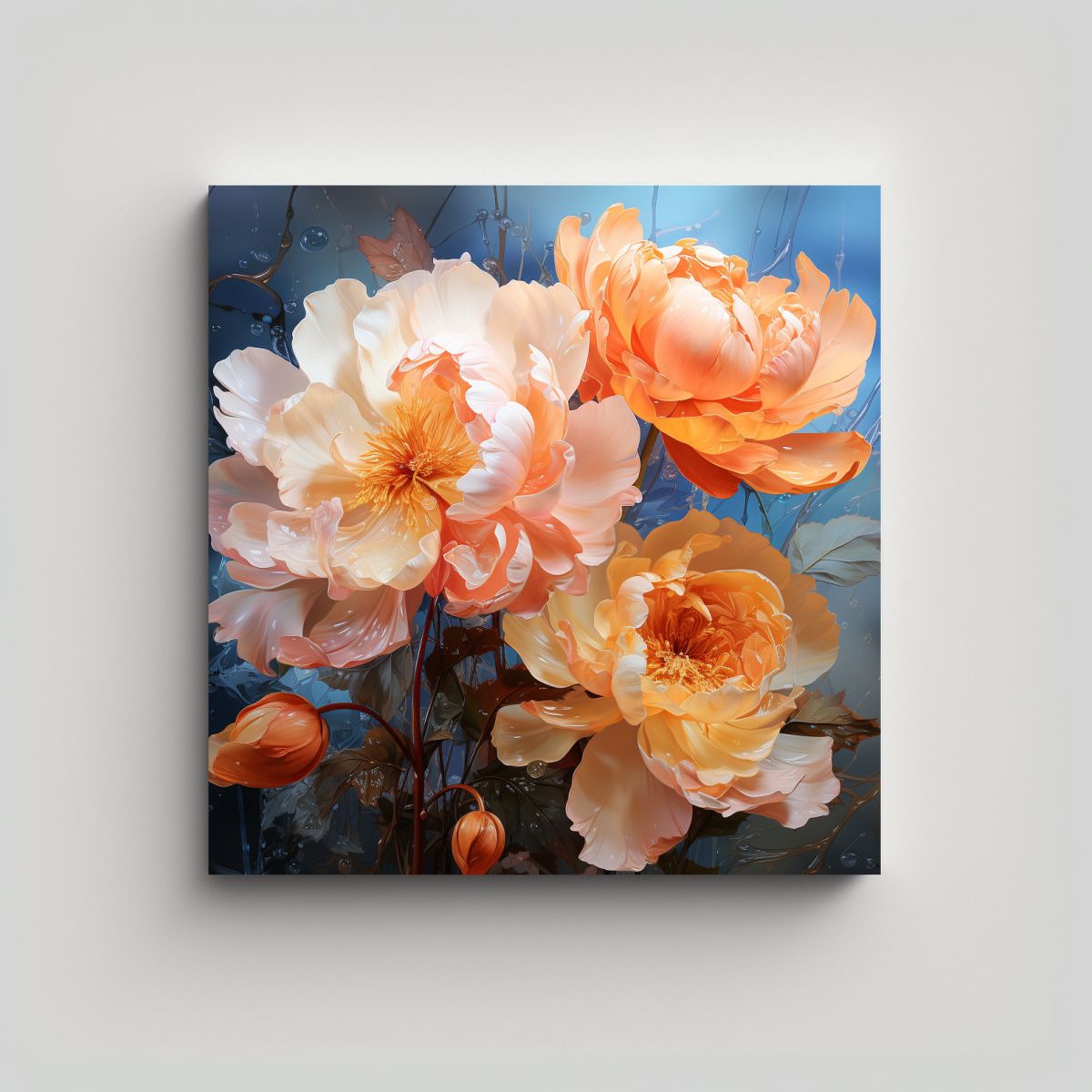 GENERICO - Pintura Abstracta De Impacto Visual Con Flores 80x80 Cm