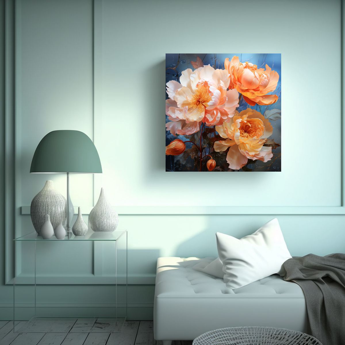 GENERICO - Pintura Abstracta De Impacto Visual Con Flores 80x80 Cm