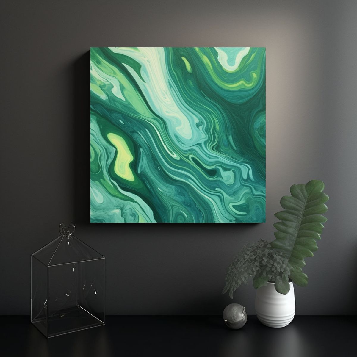 GENERICO - Cuadro Abstracto Verde Claro Patrón Roca Moderno 90x90 Cm