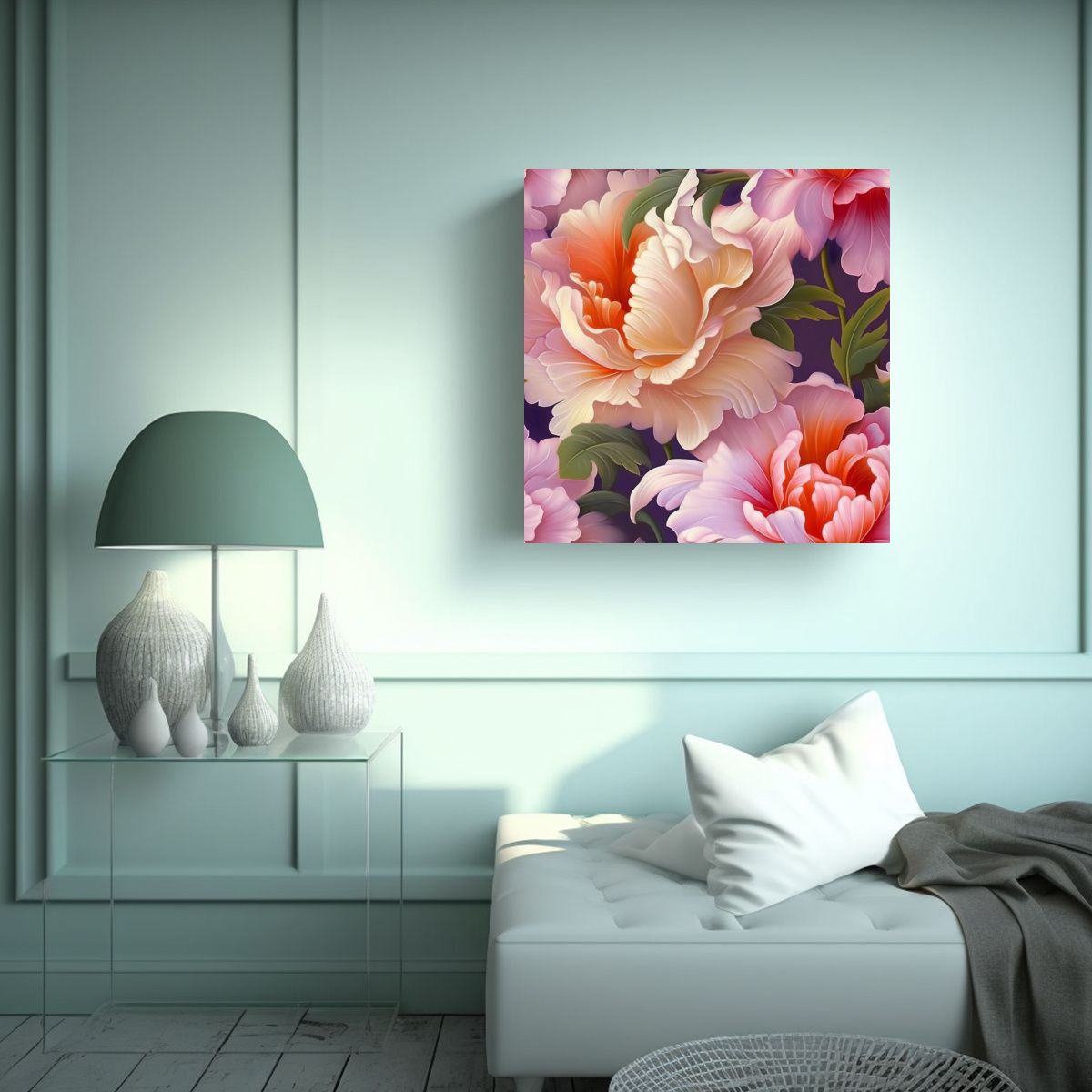 GENERICO - Artesanal Canva Patrón Con Flores Realistas E 70x70 Cm