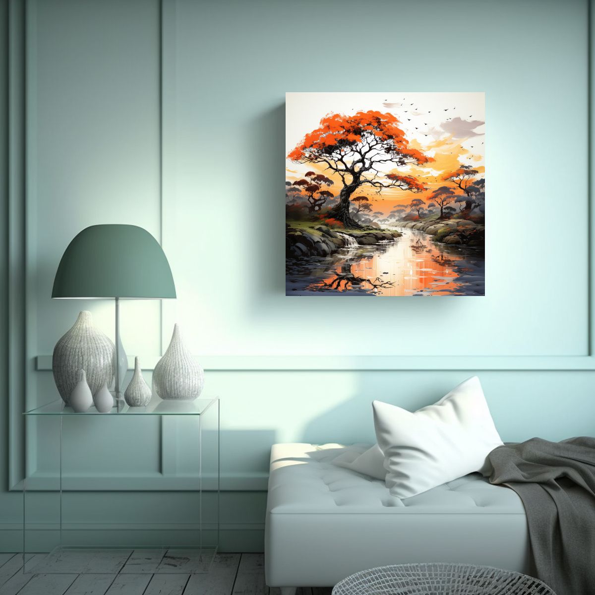 GENERICO - Tela En Bastidor Tela Sublimada Árbol Acacia 80x80 Cm.