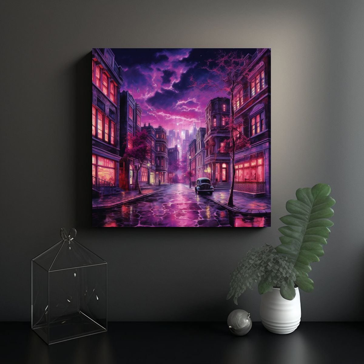 GENERICO - Pintura Lienzo Juvenil De Una Ciudad Lujosa De 70x70 Cm
