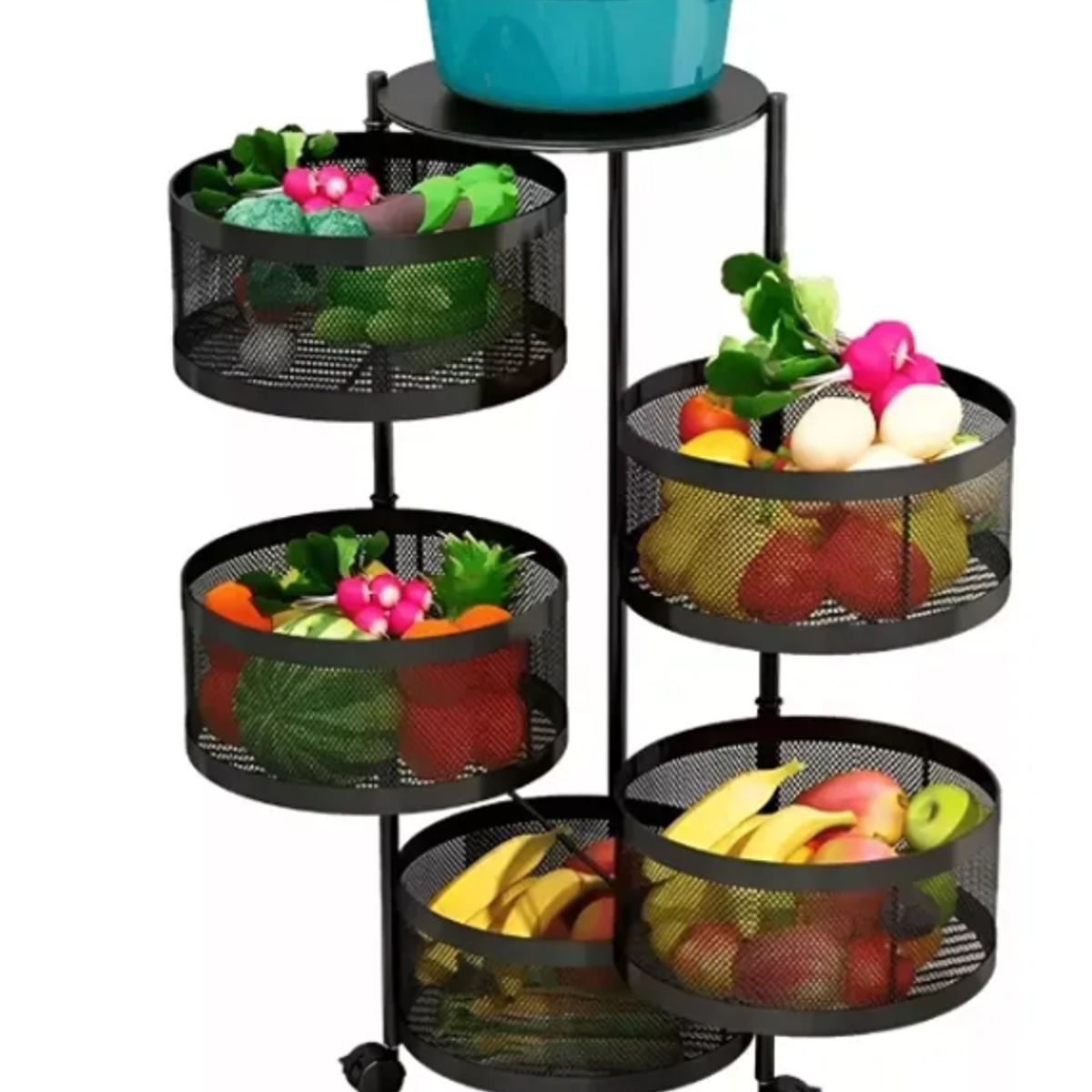 GENERICO - Carrito Verdulero Organizador 5 Cestas Estante Metálico Giratorio